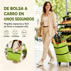🛒 Carrito de Compras Plegable 2 en 1 – Bolsa con Ruedas y Asa Ajustable, Ligero y Portátil para Llevar al Hombro 🎒
