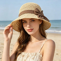 ☀️🎀Elegante sombrero francés con lazo: protección solar y sombra.