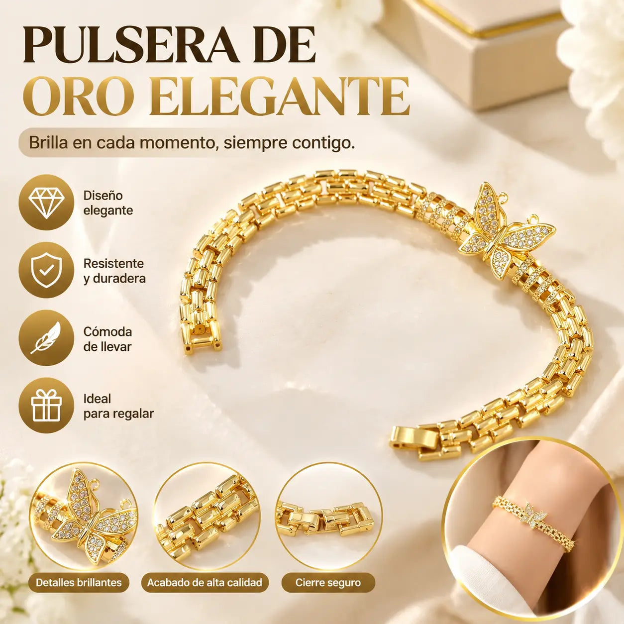 🦋 ¡Ahorra un 50%! ✨ Pulsera de mariposa de oro de 18 quilates: eslabones delicados, acabado elegante ✨