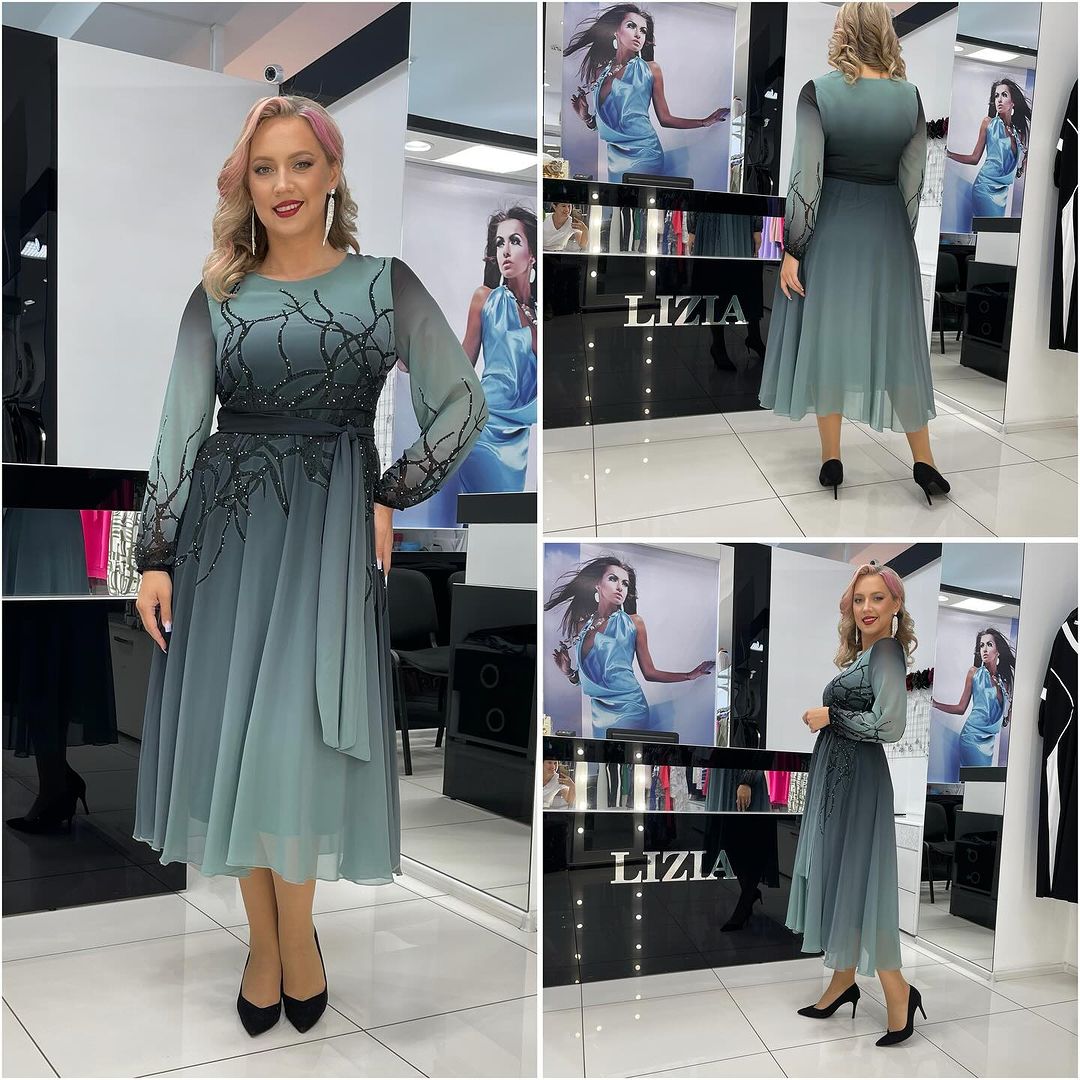 👗✨【S-5XL】🔥Luksus Rhinestone värvitud sifonist seelik🔥Sobib ametlikeks sündmusteks