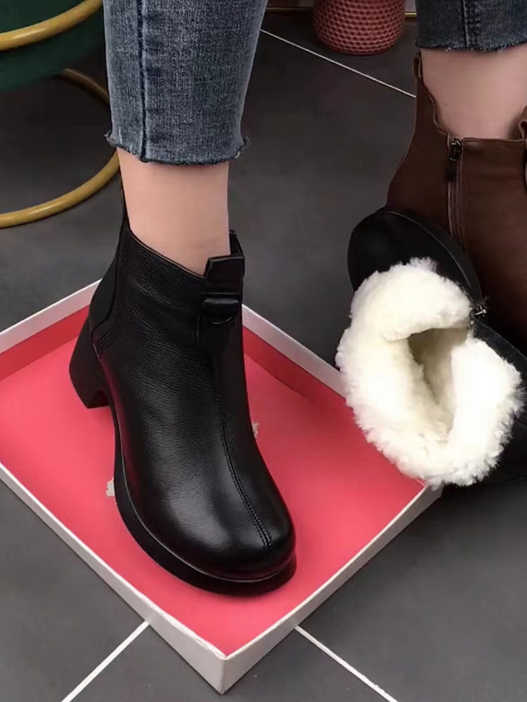 Último día ⏰50%OFF【35-40】Hecho a mano: botas de mujer con cremallera lateral de terciopelo de cuero genuino