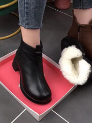 Último día ⏰50%OFF【35-40】Hecho a mano: botas de mujer con cremallera lateral de terciopelo de cuero genuino