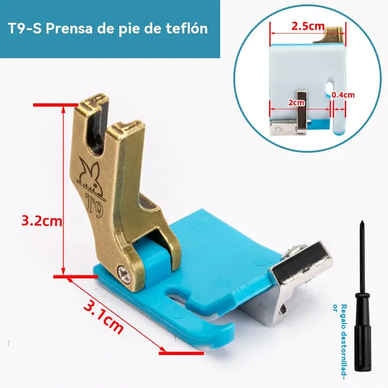 🔥【2 piezas】Prensatelas multifunción T9-S de teflón⚡ Ribeteado/Dobladillo enrollado/Dobladillo plegado