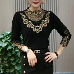 🔥【XL-6XL】😍Nueva blusa otoño-invierno con mangas largas y cuello de terciopelo de alta calidad