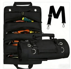 🛠️ Organizador Portaherramientas Enrollable de Tejido Oxford, 4 Compartimentos y 2 Bolsas Desmontables, Resistente para Electricistas, Mecánicos y Carpinteros 🚗