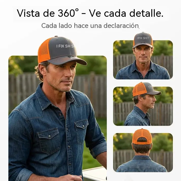 🧢 OFERTA ESPECIAL: ¡50% DE DESCUENTO EN TODAS LAS GORRAS! ✨ Gorra de camionero con bordado "I Fix Shit" – Malla transpirable, protección solar y ajustable 🛠️