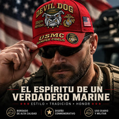 🐶🧢Gorra de béisbol "Devil Dog" del 250 aniversario del Cuerpo de Marines de EE. UU., bordada a mano.