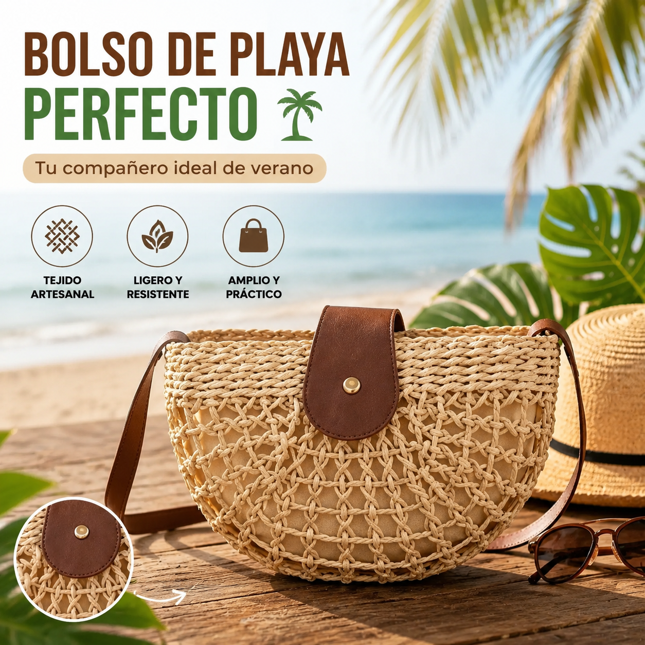 👜 ¡OFERTA LIMITADA 50% DE DESCUENTO! ✨ Bolso bandolera tejido estilo boho, elaborado a mano, correa regulable y muy ligero ✨