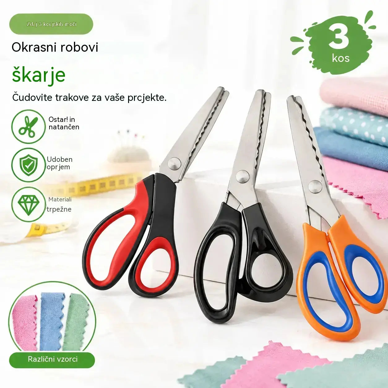 ✂️Profesionalne nazobčane škarje, primerne za šivanje, ustvarjanje in vsakdanja domača opravila.