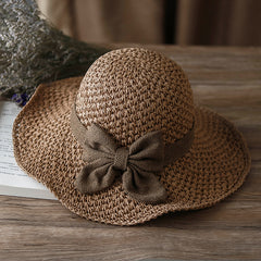 🎀🎀 50% ZĽAVA 👒 | Retro slamený klobúk s mašľou – skladací a priedušný na leto