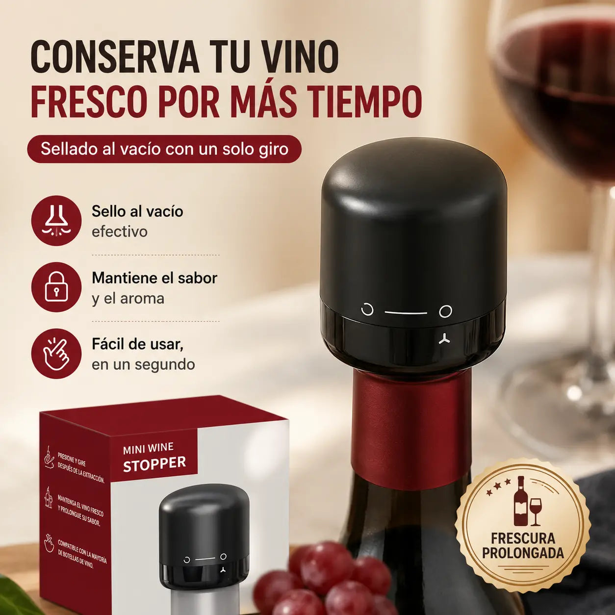 🔥4 piezas⏰🔥¡Oferta por tiempo limitado! 🍾Tapones de vacío para botellas de vino🥳🍴