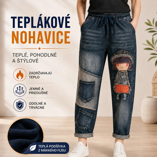 Dámske retro džínsy voľného strihu s nášivkou a elastickým pásom – džínsy v originálnom štýle harem (veľkosti S–5XL, 2 farby) 👖✨🍂