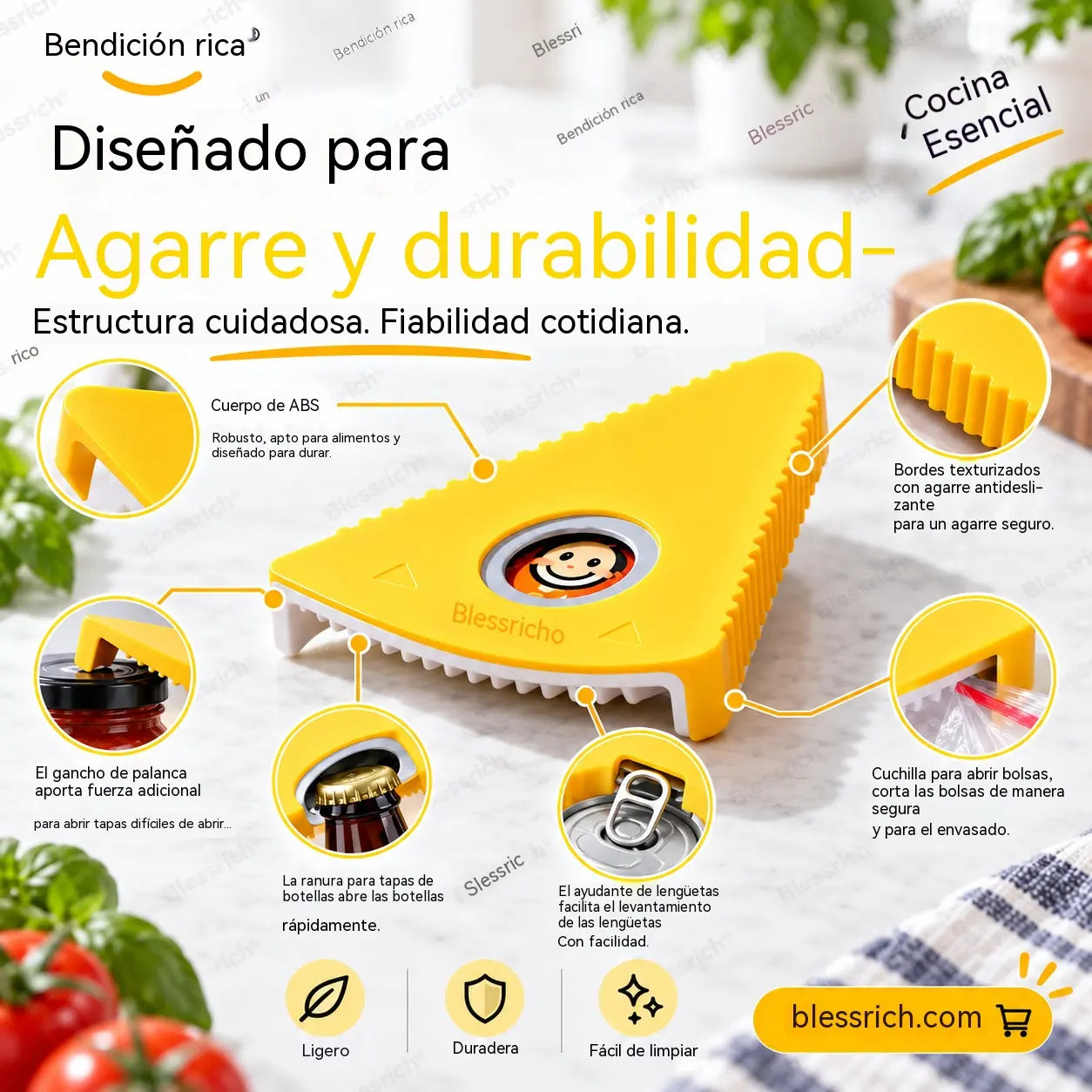 🥳Compra uno y llévate otro gratis🥳✅¡Más de 50.000 unidades vendidas! Abrelatas multifuncional: abre 6 tipos de tapas; cuenta con un diseño antideslizante y un agarre cómodo.