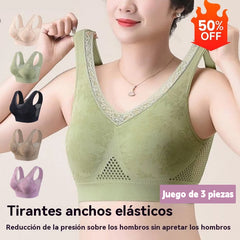 😍【3 piezas 30 euros】Sujetador de encaje sin aros para mujer, alta sujeción【40-120 kg】