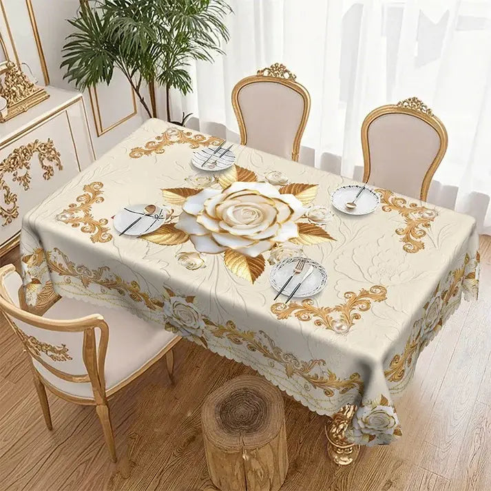 🎉1 pieza 30 euro 🌹 Mantel impermeable con diseño de rosas doradas: efecto relieve, resistente a las manchas y elegante ✨