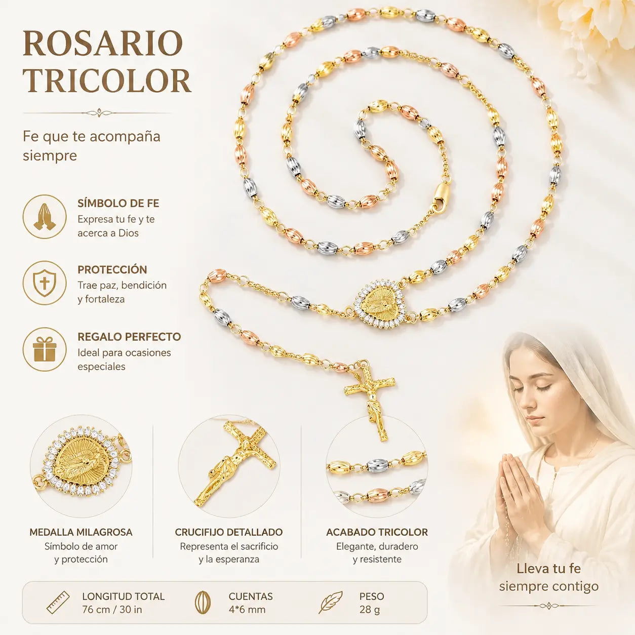 ✝️❤️Collar con cruz del rosario de la Virgen María