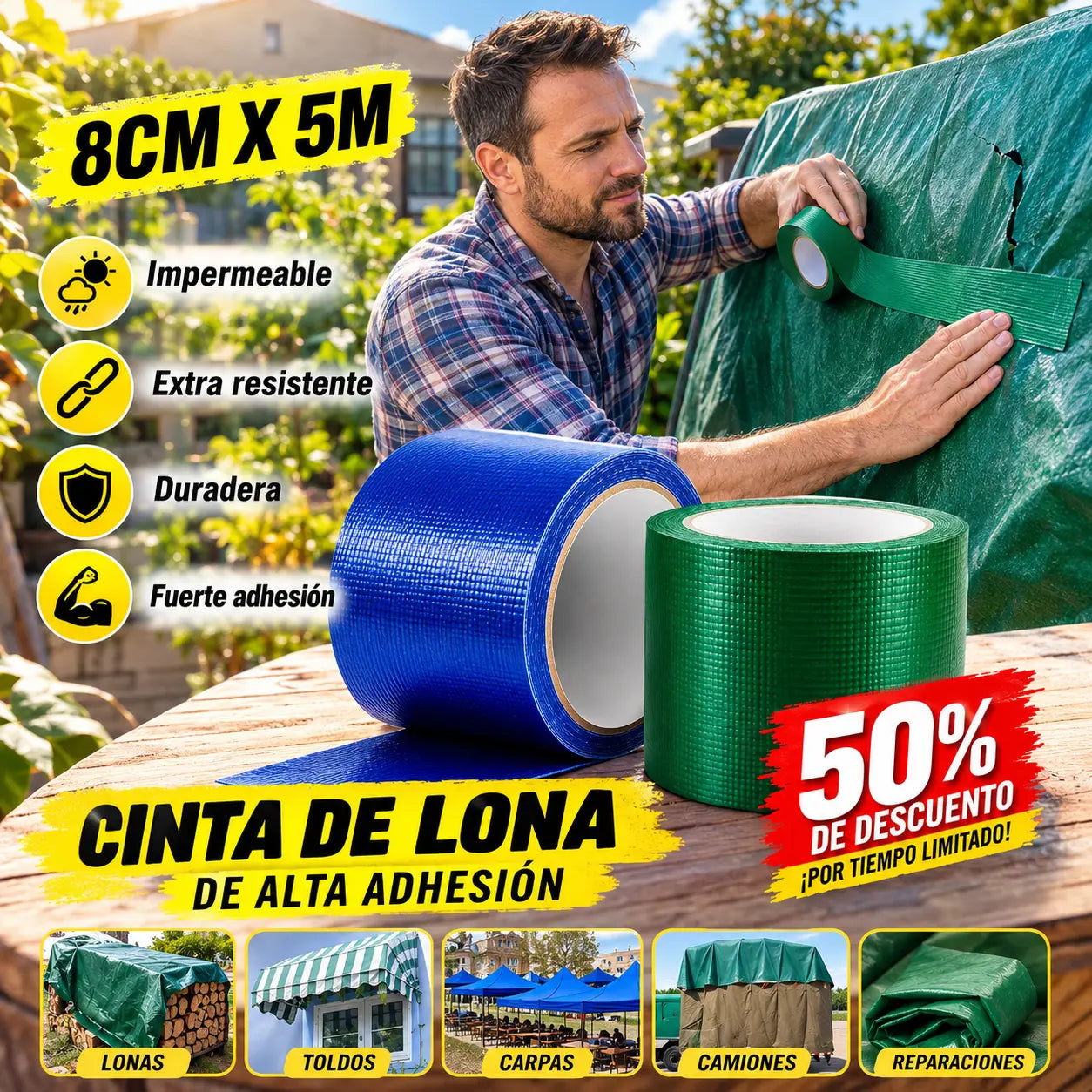 🔥【50%OFF】Cinta de lona de alta viscosidad【8 cm x 5 m】💥Oferta por tiempo limitado