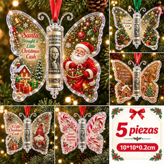 🔥5 piezas🔥Último día con 50% de descuento🎄Adorno de mariposa para regalo de Navidad en efectivo🦋 – Recuerdo navideño para guardar dinero en efectivo💵✨