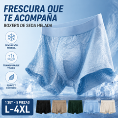 🔥【5 piezas 】【L-4XL】Ropa interior de malla de seda helada para hombre, tallas grandes, transpirable.