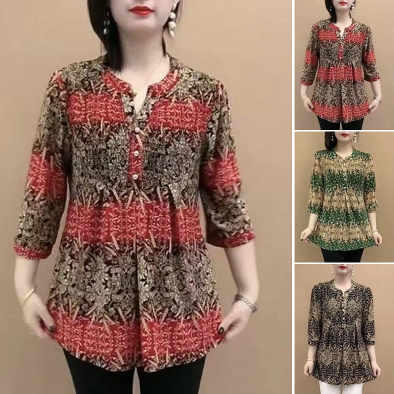 【30%OFF】🔥🔥✨️🍁【XL-4XL】Camisa de seda de hielo con cuello en V y botones elásticos, cómoda, talla grande, 2025