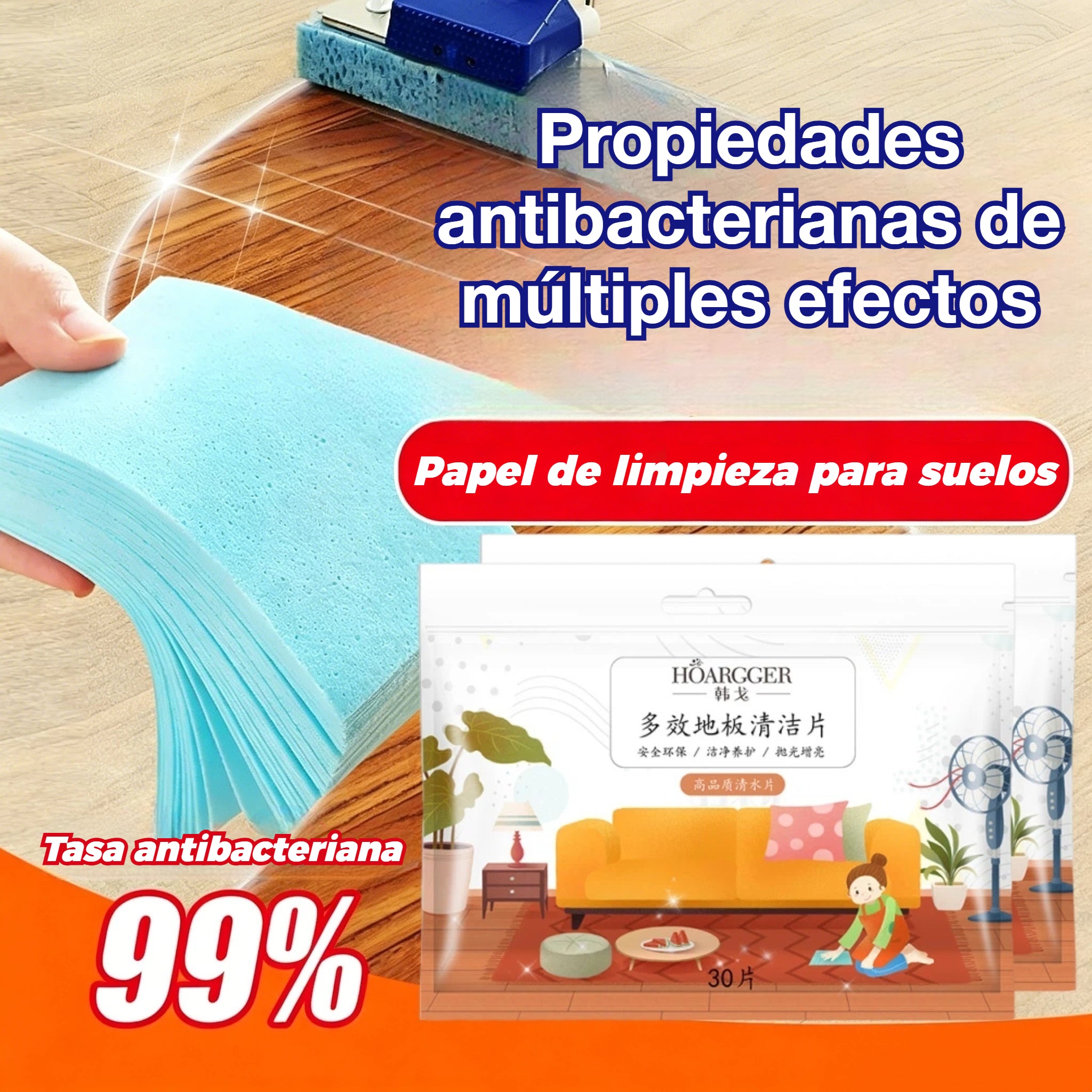 🧹🔥Compre 3 y obtenga 4 gratis（7 paquetes- 210 piezas）✨ Toallitas limpiadoras antibacterianas y desodorantes multiusos | Aptas para suelos de madera, suelos laminados, baldosas y paredes de caravanas.
