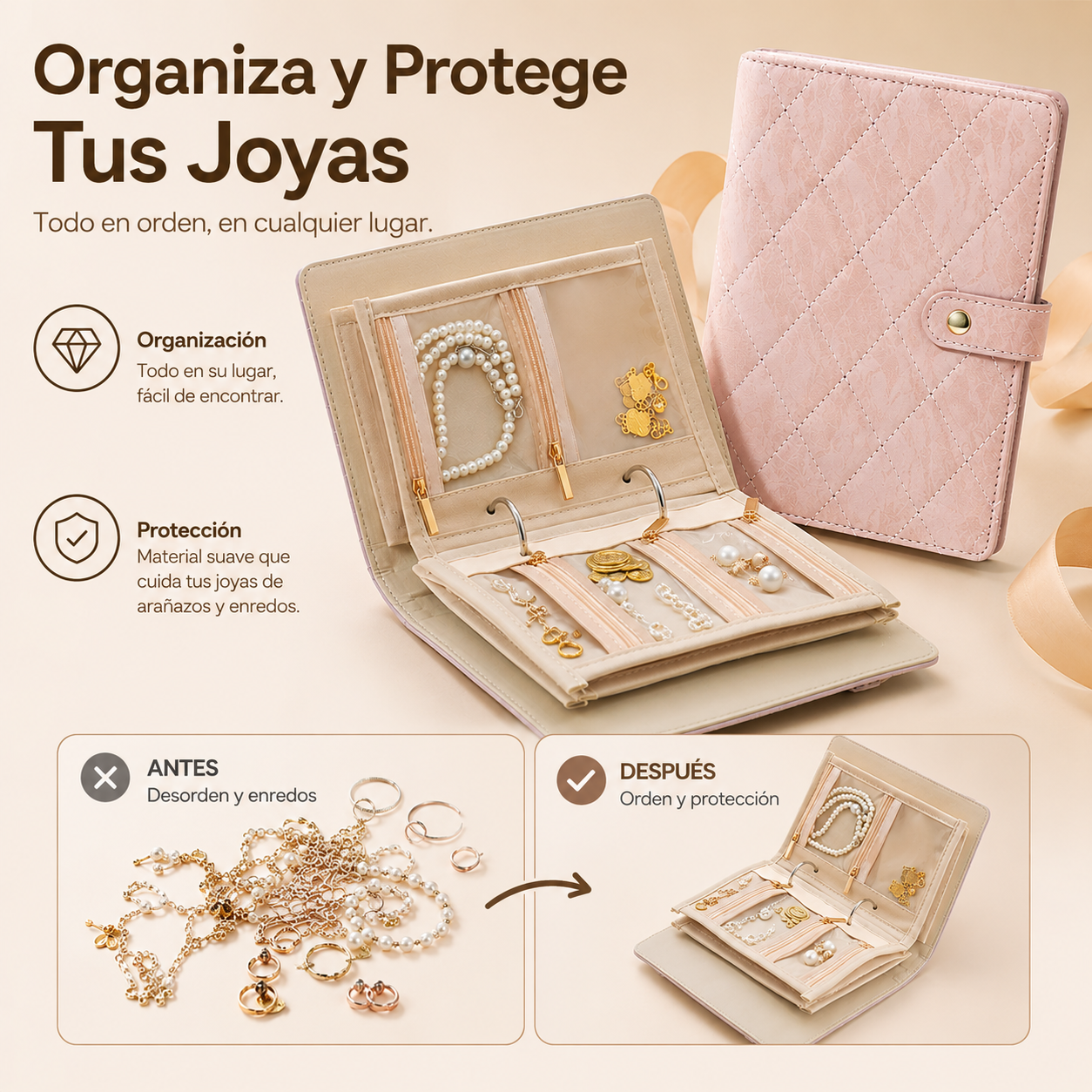 🔥Elegante bolsa portátil para guardar joyas con estampado a cuadros