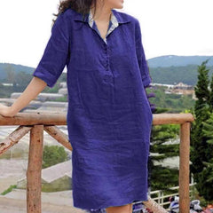 🔥🔥Oferta de tiempo limitado【S-5XL】 2025 nuevo vestido suelto de longitud media con cuello en V de talla grande para mujer de verano