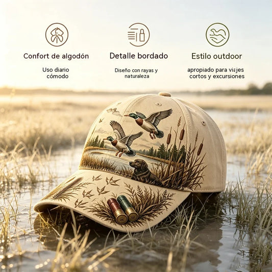 【Estilo retro americano】Gorra de béisbol «Duck Hunting Wild & Ready», estampado gráfico de caza de patos, ajustable, estilo *vintage* para actividades al aire libre (5 colores) ✨
