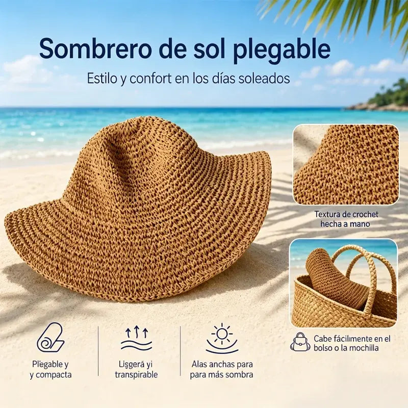 👒🌾 Sombrero de Paja Tejido a Mano – Transpirable, con Protección UV, Ideal para Playa y Viajes ☀️🏖️