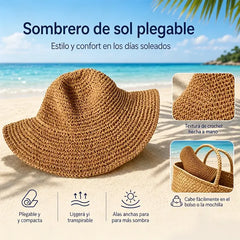 👒🌾 Sombrero de Paja Tejido a Mano – Transpirable, con Protección UV, Ideal para Playa y Viajes ☀️🏖️