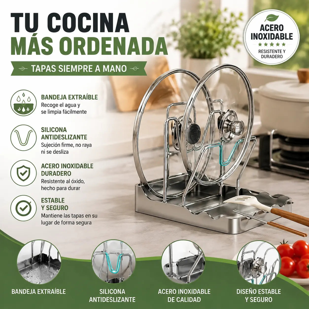 🔥 ¡50% de descuento! 🏠 🍳 Estante multifuncional para utensilios de cocina, fácil de limpiar y resistente al aceite.