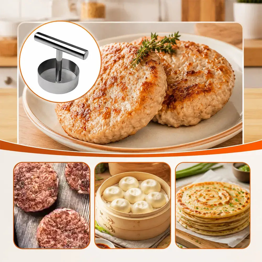 🍔 【Compra 1 y llévate 1 gratis】Molde prensador de acero inoxidable – Herramienta multiusos para hamburguesas, albóndigas, onigiri y empanadas ✨