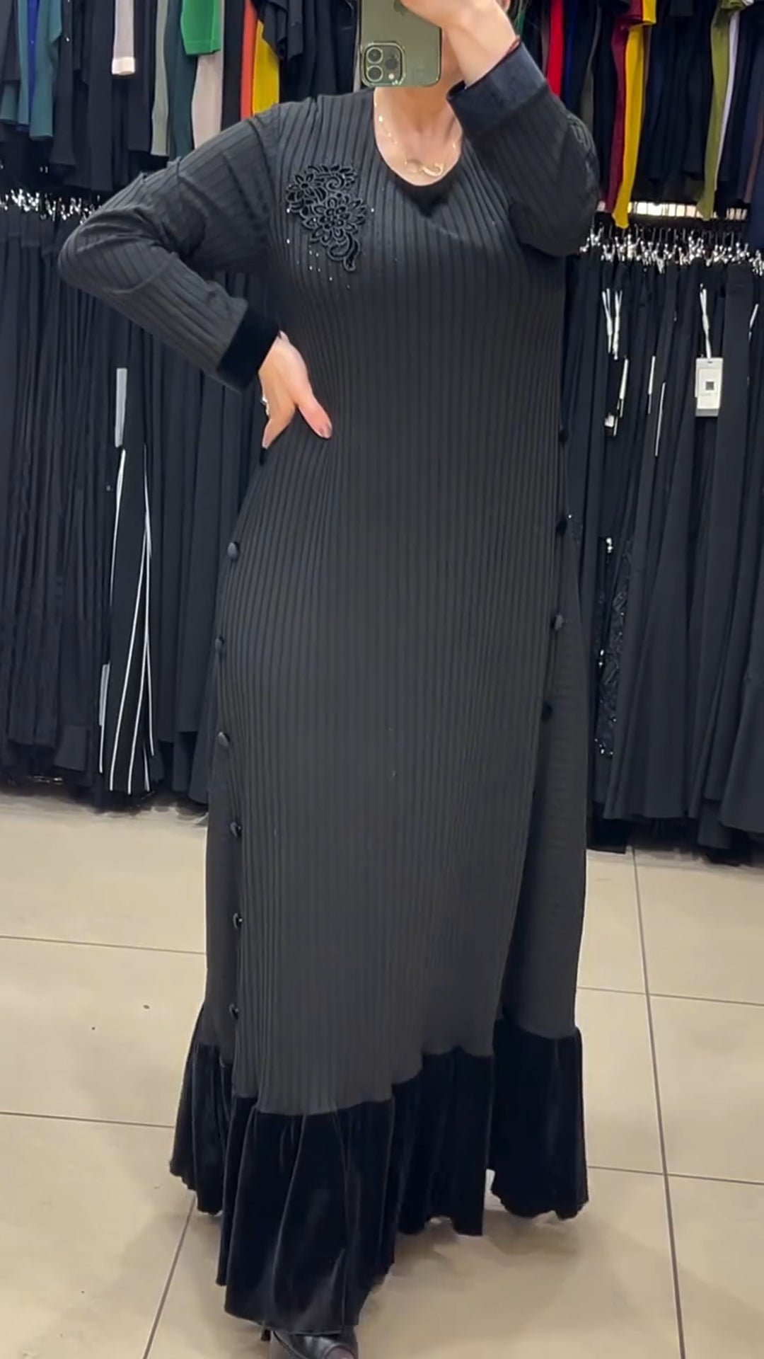 【S-5XL】✨Vestido largo elegante con rayas verticales y terciopelo — sé el centro de todas las miradas💖