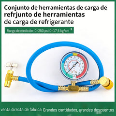 🔧❄️ Manguera de recarga de refrigerante AC R134a con manómetro – Antifugas, fácil de leer y compatible con coches, camiones o aire acondicionado doméstico – Recarga DIY segura 🚗
