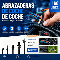 🔧【160 piezas】5 tipos de bridas de cable de nailon PA66 de alta resistencia | Resistentes al calor, aceite y vibración | Instalación rápida sin herramientas ⚡