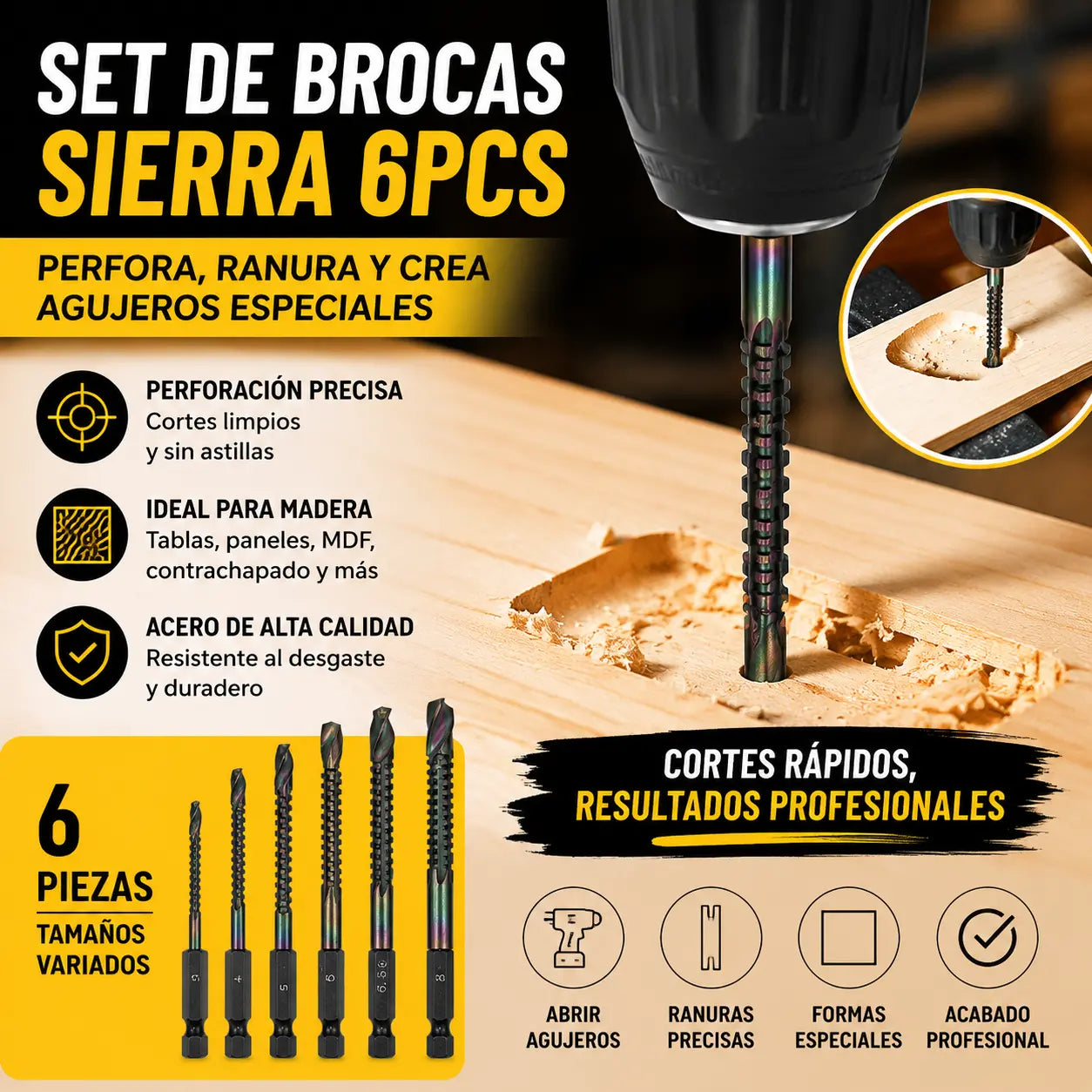 🛠️🔧(6 piezas)Broca helicoidal de acero de alta velocidad con revestimiento de titanio 2 en 1 – Vástago hexagonal, adecuada para taladrar y ranurar madera y metal🔩