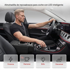 Almohadilla multifuncional para reposabrazos de coche con luz ambiental LED.