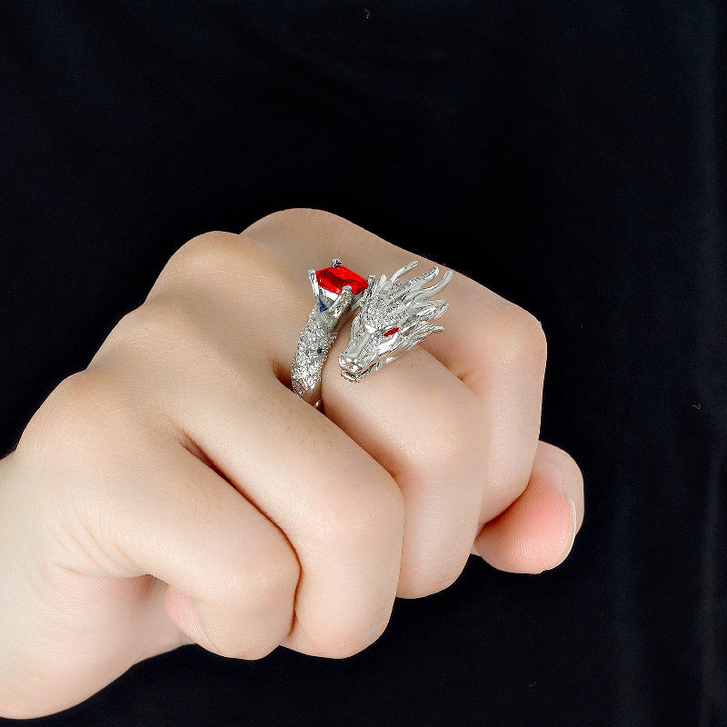 ✨💍Anillo de lujo con zafiro, rubí y dragón chapado en oro de 18 quilates