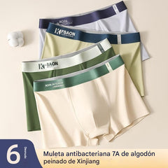 🧊🌟【Compra 3 y llévate 3 gratis】【L-4XL】Calzoncillos bóxer de tiro medio, cómodos y transpirables para hombre