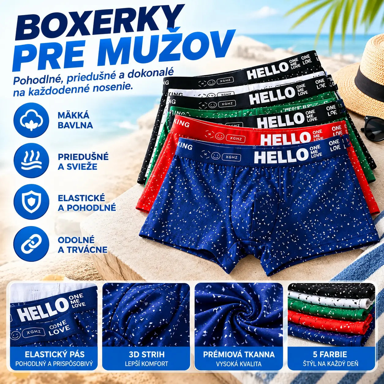 ⏳【Limitovaná ponuka】🔥(5 balení) Nové pánske bavlnené boxerky