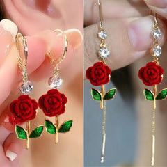 🌟🔥Compre 1 y obtenga 1 gratis【2 pares】🌹 Pendientes elegantes con borlas y rosas rojas