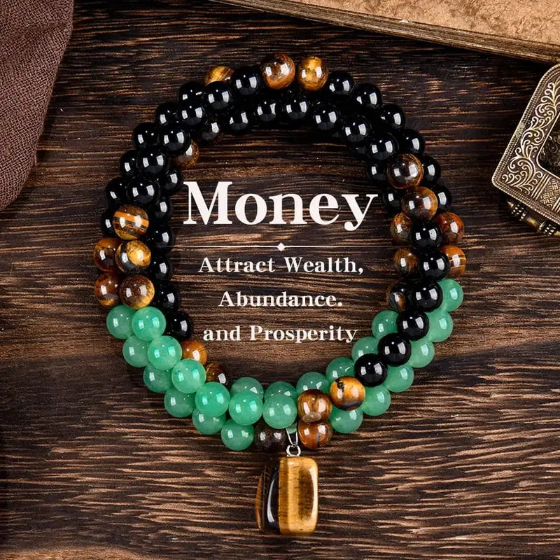 【¡Compra 1 y llévate 1 gratis!】✨(2 piezas) Collar para atraer dinero con colgante de aventurina verde y ojo de tigre, piedra de cristal curativa