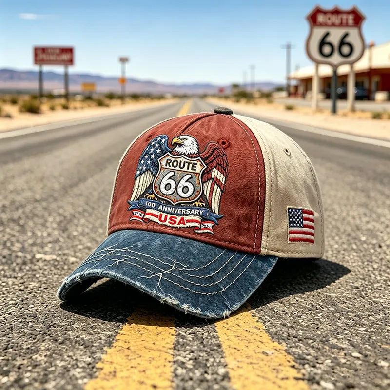 🧢🌟 Podesiva retro Route 66 bejzbolska kapa savršen je izbor za ljubitelje biciklizma.