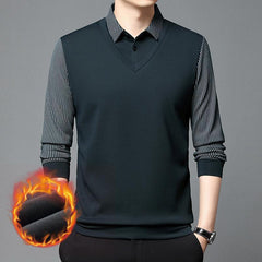 👔[M-4XL]Suéter de dos piezas de chenilla sintética para hombre con terciopelo y engrosamiento para mantener el calor