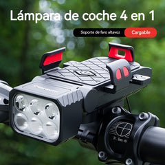 ⏳【Último día con 50% de descuento】🚲💡Luz multifuncional 4 en 1 para bicicleta: bocina, luz y soporte para teléfono, recargable.