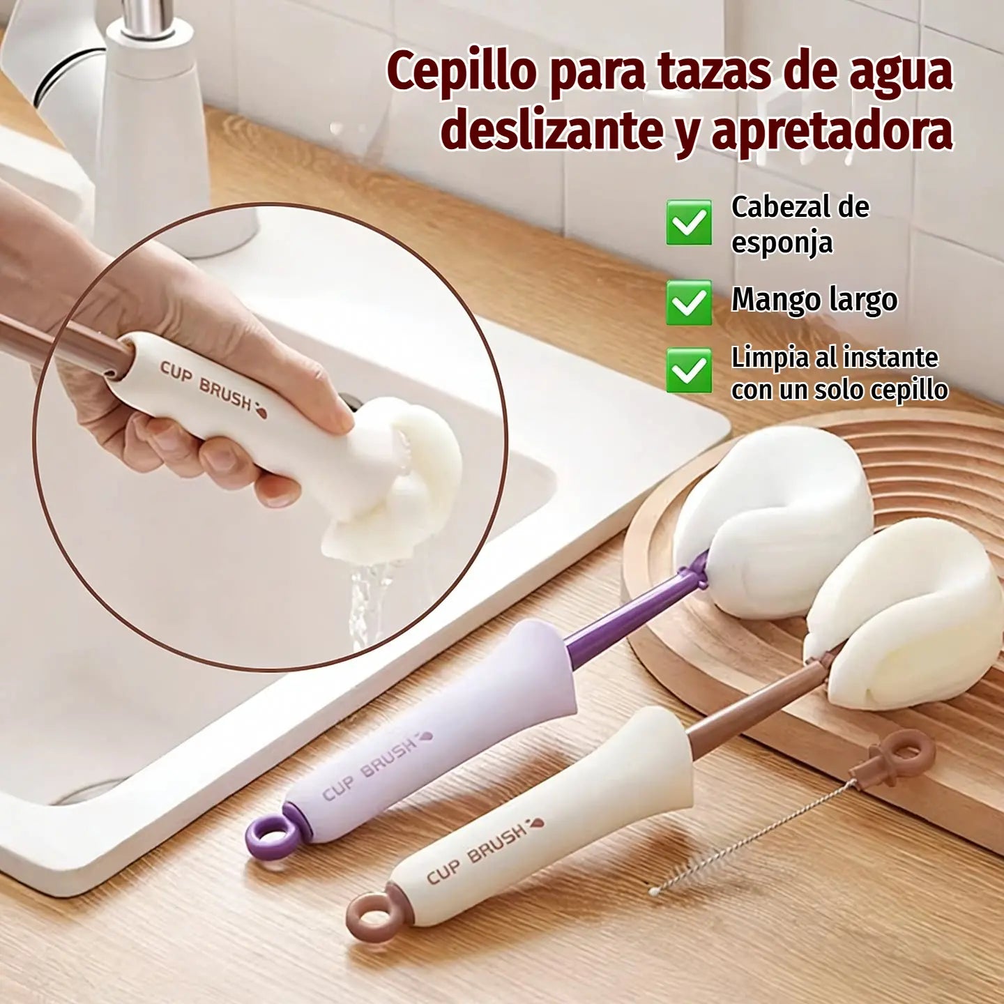 🧽✨ Cepillo 2 en 1 para Tazas y Botellas – Mango Largo con Cepillo de Precisión Integrado para Limpieza Profunda 🍶