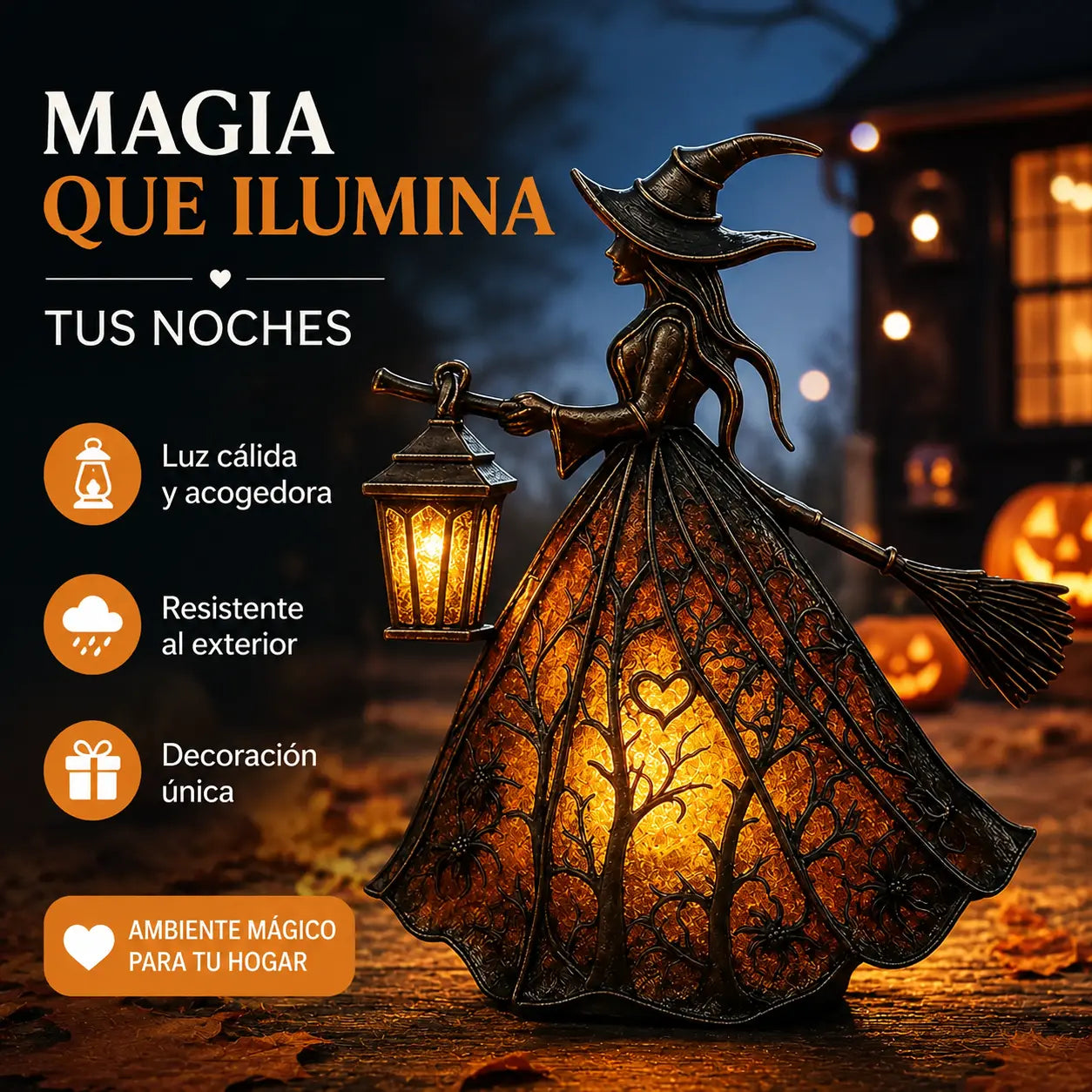 🧙‍♀️Lámpara de bruja, una decoración de linterna gótica espeluznante, un adorno de lámpara de mesa único, una luz de noche con patas, adecuada para el hogar, el porche, la oficina y la decoración de fiestas.