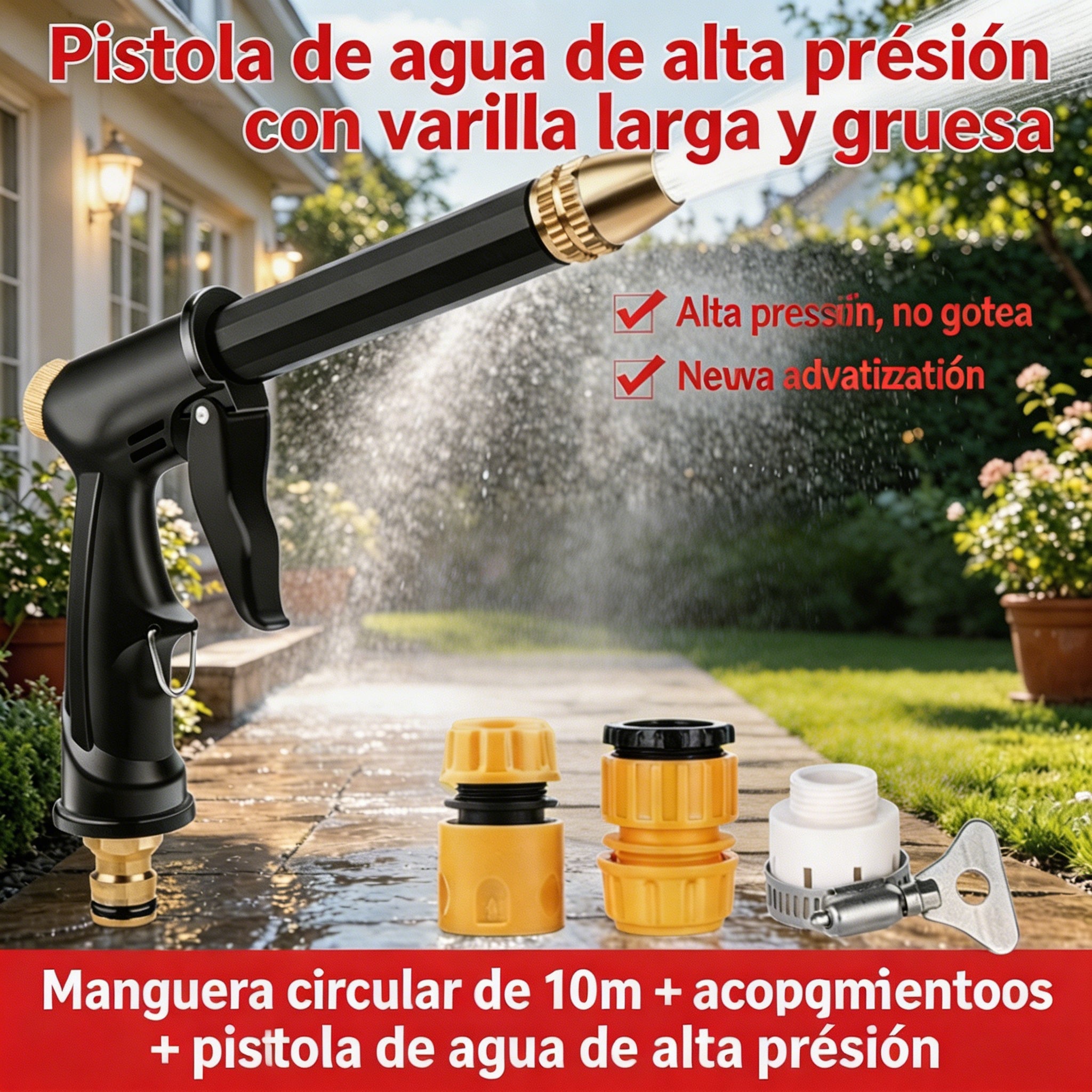 🚿【Juego de 2 piezas】💧 Pistola de agua a alta presión: lavado de autos, jardín, 10 veces más presión, multimodo ⚡