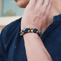 Pulsera de triple protección: auténtica ágata ojo de tigre y piedra biliar negra. El regalo perfecto.