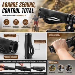 【¡AHORA CON UN 50% DE DESCUENTO!】1 par / 2 pares- Puños ergonómicos para manillar con apoyo para la palma de la mano: diseño de ala, doble bloqueo y TPR amortiguador.